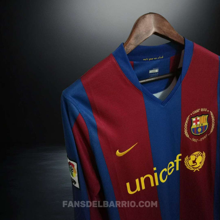 F.C. Barcelona 2007-08 Local Camiseta Manga Larga Retro para Hombre (Nike)