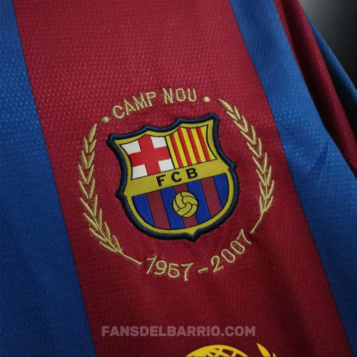 F.C. Barcelona 2007-08 Local Camiseta Manga Larga Retro para Hombre (Nike)