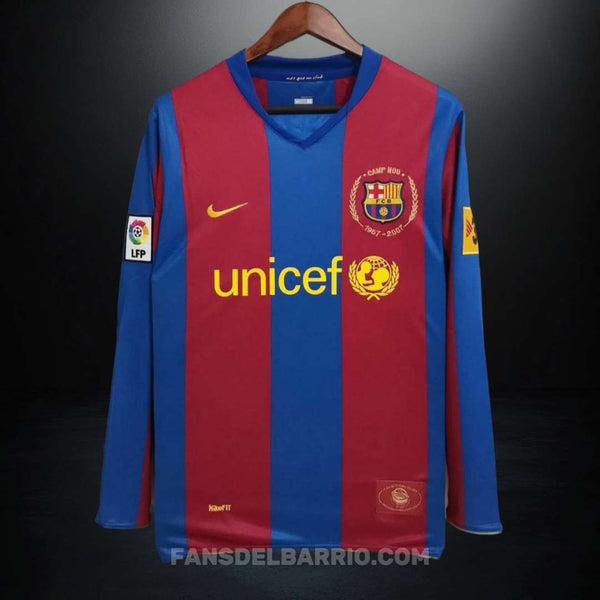 F.C. Barcelona 2007-08 Local Camiseta Manga Larga Retro para Hombre (Nike)