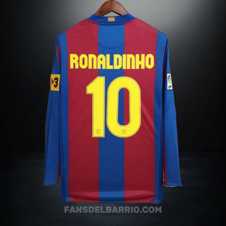 F.C. Barcelona 2007-08 Local Camiseta Manga Larga Retro para Hombre (Nike)