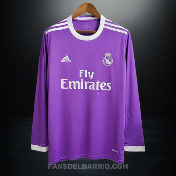 Real Madrid 2016-17 Visita Camiseta Manga Larga Retro para Hombre (Adidas)