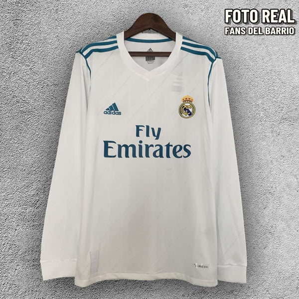 Real Madrid Local 2017-18 Camiseta Manga Larga Retro de Hombre (Adidas)